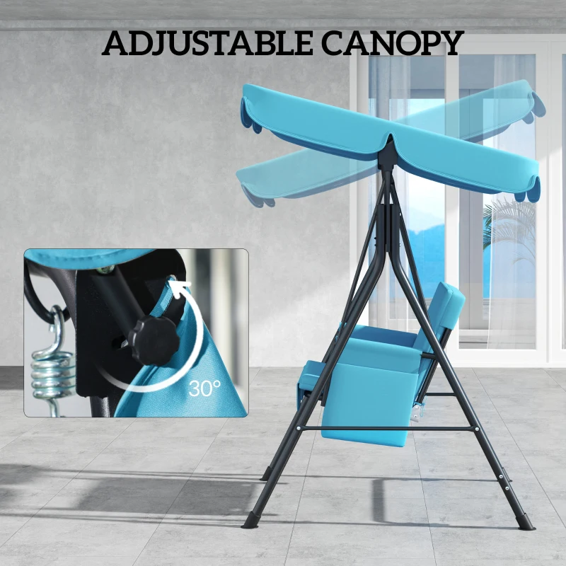 Outsunny 1-Seat Outdoor Porch Swing Patio Swing with Adjustable Canopy, Removable Seat and Back Cushion for Garden, Poolside