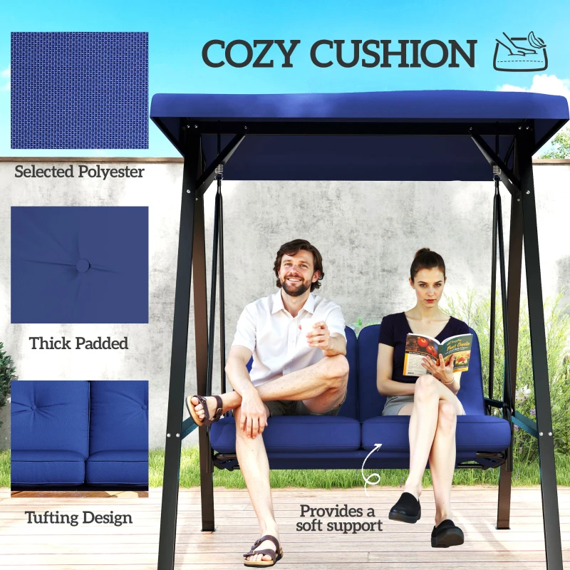 Outsunny 2-Seater Outdoor Porch Swing with Adjustable Canopy, Patio Swing Chair for Garden, Poolside, Backyard, Dark Blue