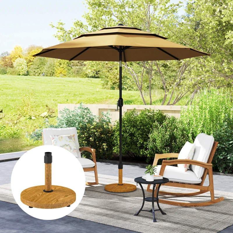 Outsunny Patio Umbrella Base Holder, Outdoor Umbrella Base with Adjustable Pads, Heavy Duty Patio Umbrella Stand Base for Garden, Poolside, Nature Wood