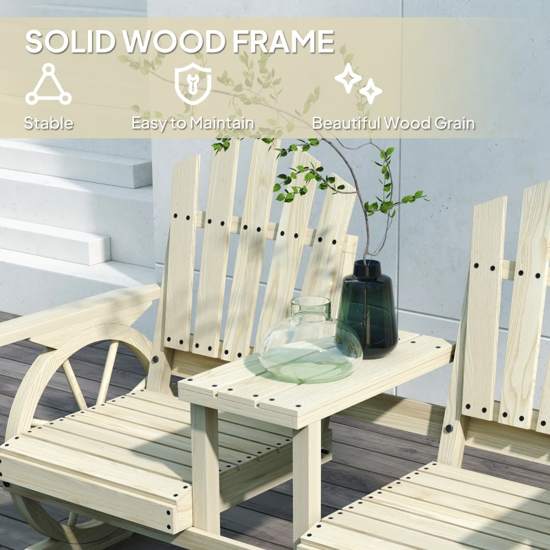 Outsunny 2-Seat Wooden Garden Bench with Table, Umbrella Hole, High Backrest, Armrests for Backyard, Patio, Garden, Natural Wood