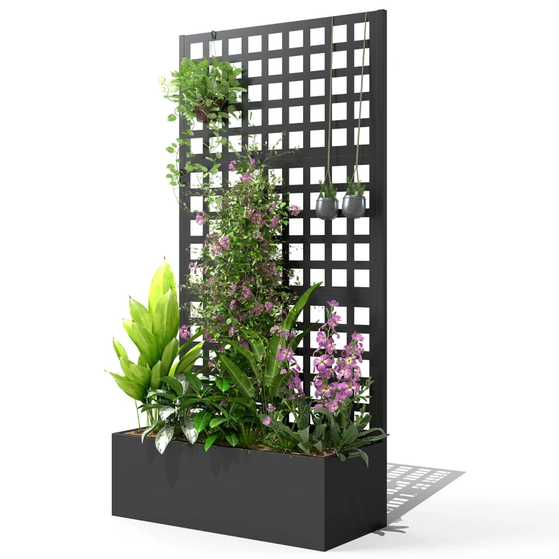 Outsunny Galvanized Raised Garden Bed Planter Box with Trellis for Climbing Plants, Vegetable, Vines, 35" x 16" x 70"