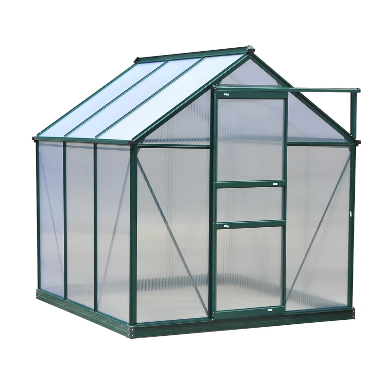 Outsunny 6.2' x 6.3' x 6.6' Clear Polycarbonate Greenhouse, Large Walk-In Green House Garden, Plants Grow, Galvanized Sheet  Frame w/ Slide Door