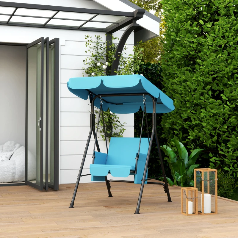 Outsunny 1-Seat Outdoor Porch Swing Patio Swing with Adjustable Canopy, Removable Seat and Back Cushion for Garden, Poolside