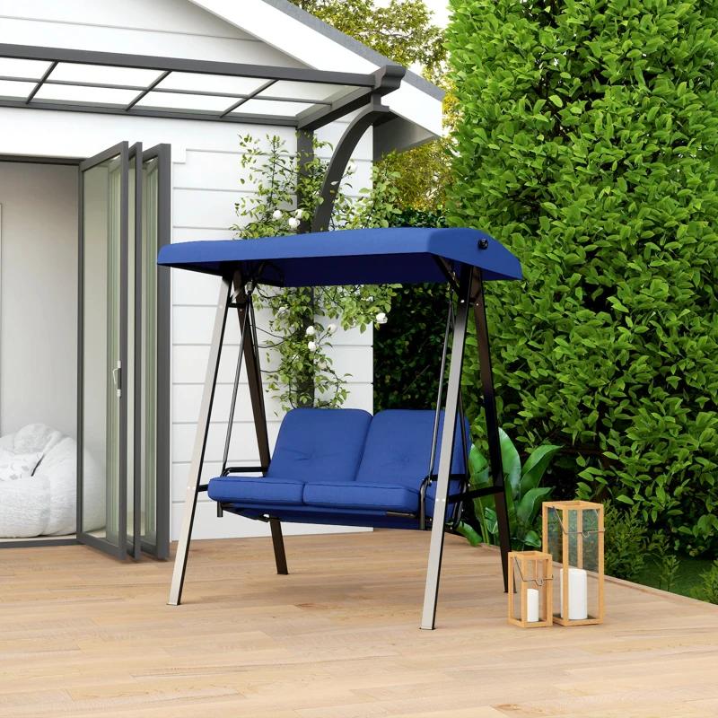 Outsunny 2-Seater Outdoor Porch Swing with Adjustable Canopy, Patio Swing Chair for Garden, Poolside, Backyard, Dark Blue