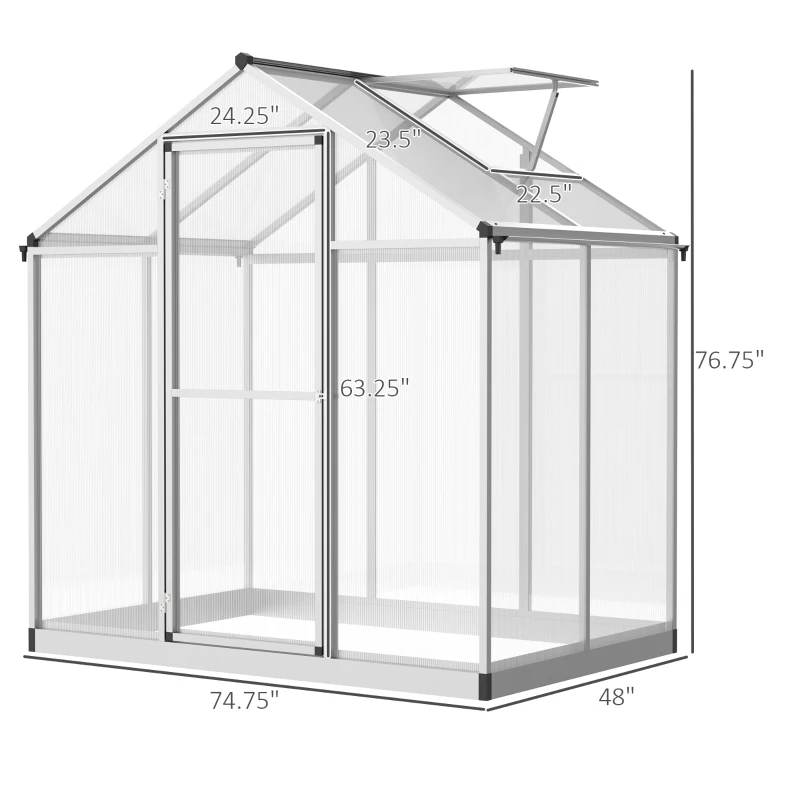 Outsunny 4' x 6.2' x 6.4' Walk-in Garden Greenhouse, Polycarbonate Panels Plants Flower Growth Shed, Cold Aluminum Frame Outdoor Portable Warm House