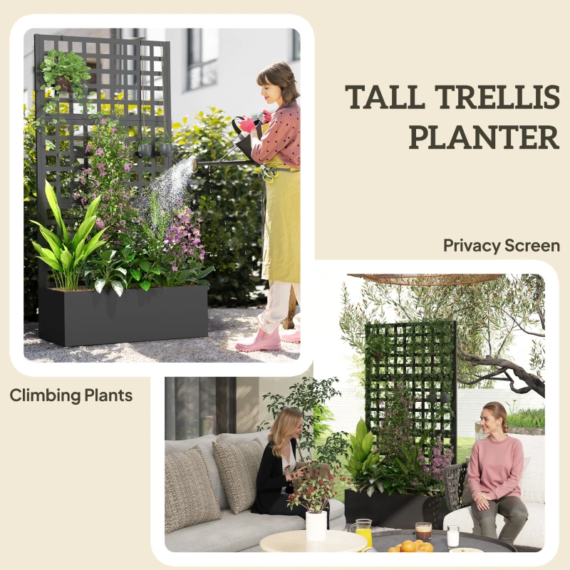 Outsunny Galvanized Raised Garden Bed Planter Box with Trellis for Climbing Plants, Vegetable, Vines, 35" x 16" x 70"