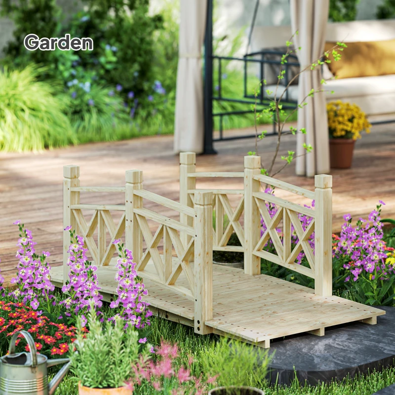 Outsunny 5 ft. Wooden Garden Bridge Footbridge for Backyard Ponds, Creeks, Streams, Nature Wood