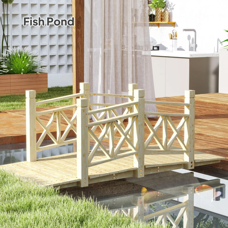 Outsunny 5 ft. Wooden Garden Bridge Footbridge for Backyard Ponds, Creeks, Streams, Nature Wood