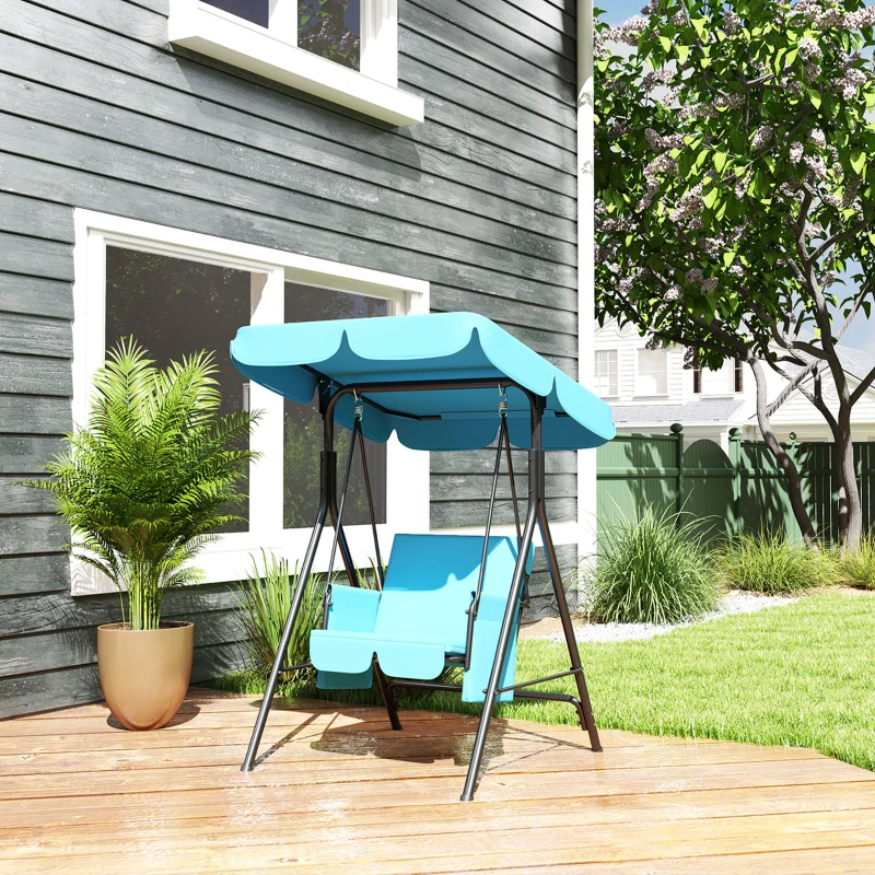 Outsunny 1-Seat Outdoor Porch Swing Patio Swing with Adjustable Canopy, Removable Seat and Back Cushion for Garden, Poolside