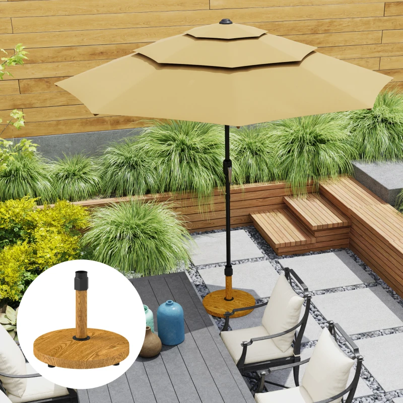 Outsunny Patio Umbrella Base Holder, Outdoor Umbrella Base with Adjustable Pads, Heavy Duty Patio Umbrella Stand Base for Garden, Poolside, Nature Wood