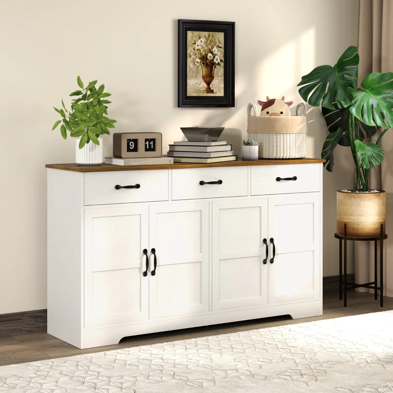 HOMCOM Sideboard Buffet Cabinet with Storage, Modern Coffee Bar Cabinet with 3 Drawers and Adjustable Shelves, Distressed White