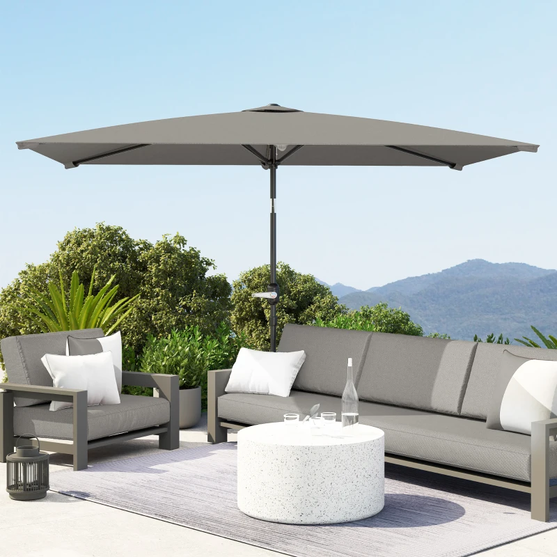 Outsunny 6.5x9.6ft Rectangle Aluminum Tilt Patio Umbrella, Garden Market Parasol, Outdoor Sunshade Canopy with Crank, Light Grey