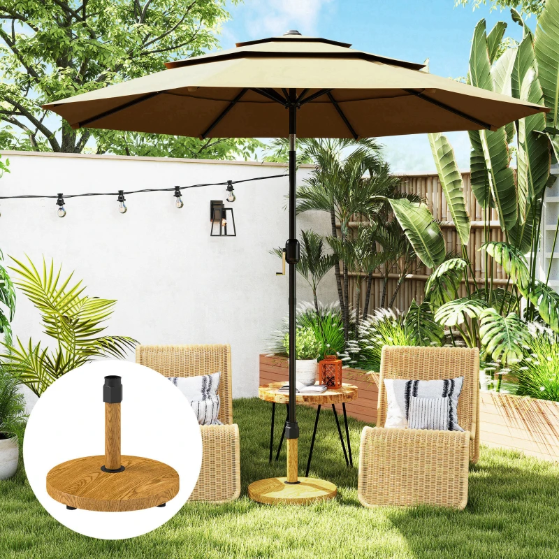 Outsunny Patio Umbrella Base Holder, Outdoor Umbrella Base with Adjustable Pads, Heavy Duty Patio Umbrella Stand Base for Garden, Poolside, Nature Wood