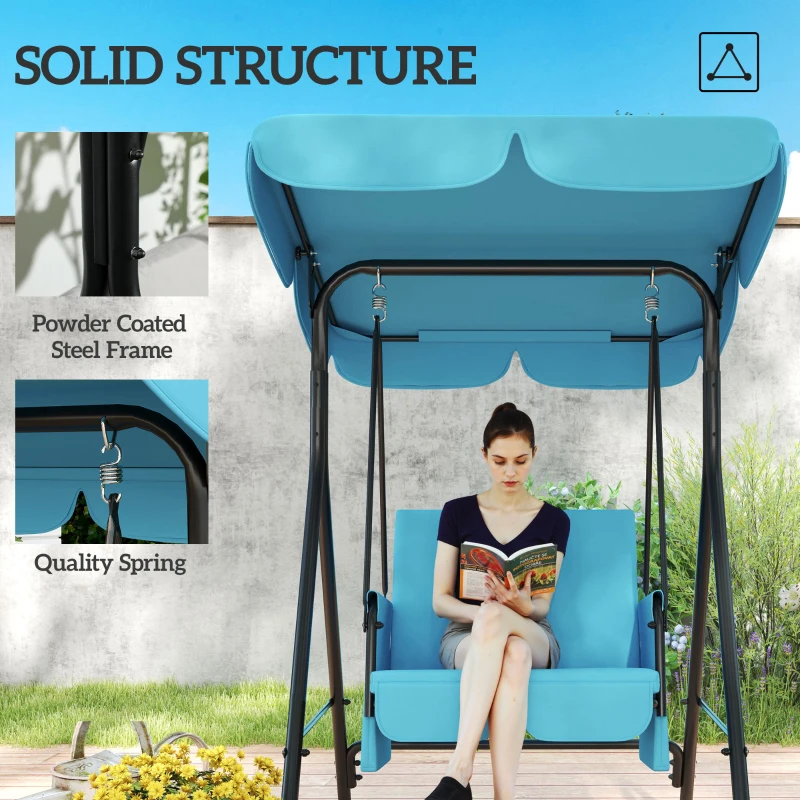 Outsunny 1-Seat Outdoor Porch Swing Patio Swing with Adjustable Canopy, Removable Seat and Back Cushion for Garden, Poolside