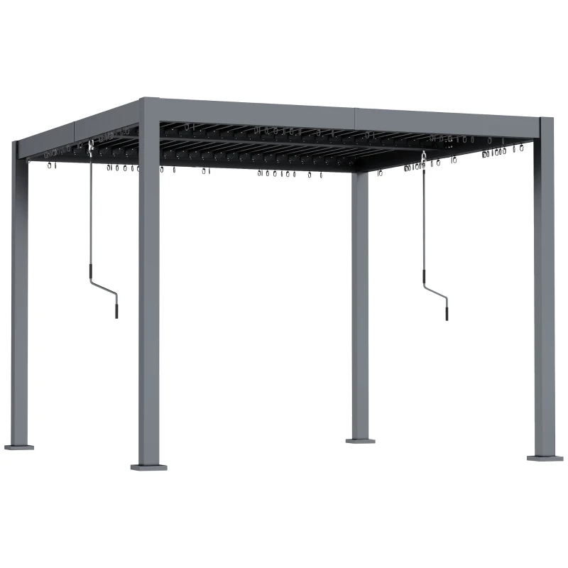 Outsunny 10' x 10' Louvered Pergola with Adjustable Metal Roof and Aluminum Frame, Outdoor Hardtop Gazebo with Drainage System