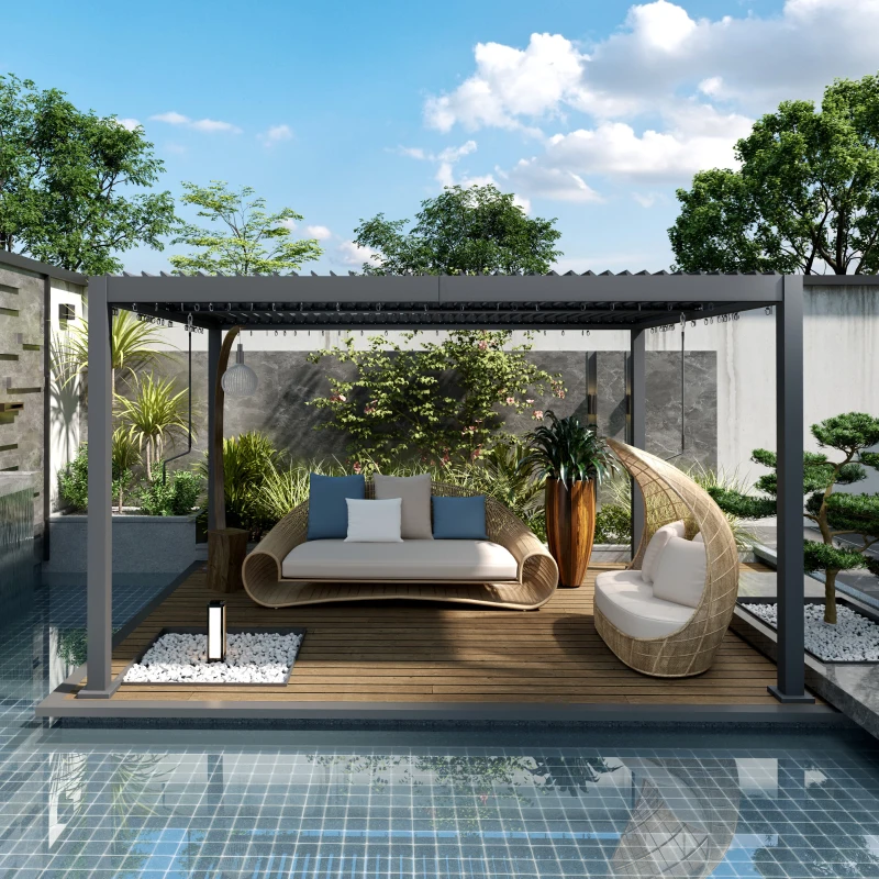 Outsunny 10' x 12' Louvered Pergola with Adjustable Metal Roof and Aluminum Frame, Outdoor Hardtop Gazebo with Drainage System