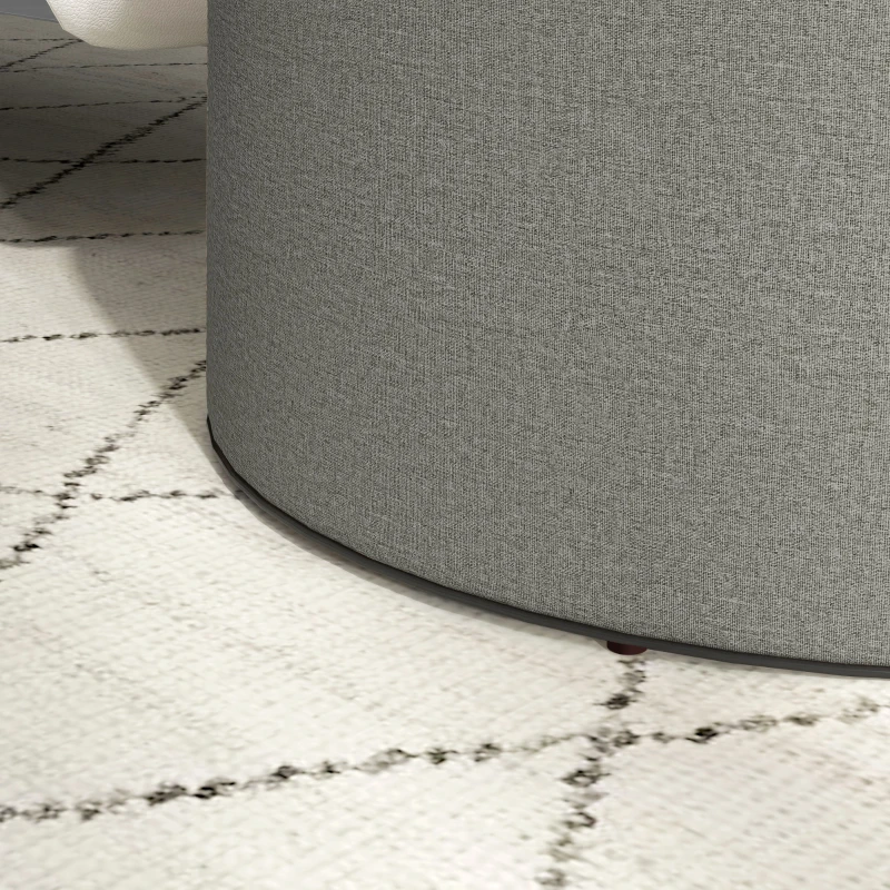 HOMCOM Round Coffee Table, End Table with Hidden Storage and Tray Top, Linen Upholstered Footrest for Living Room