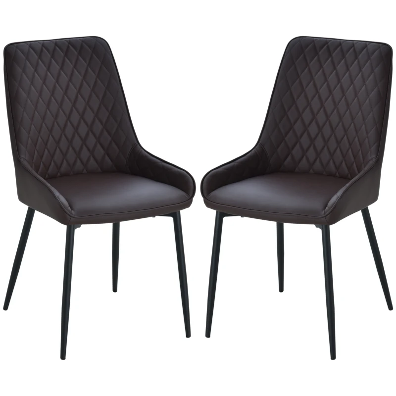 HOMCOM Upholstered Kitchen Chairs, Modern Dining Chairs Set of 2 with Diamond Tufting and Steel Legs for Dining Room, Dark Brown