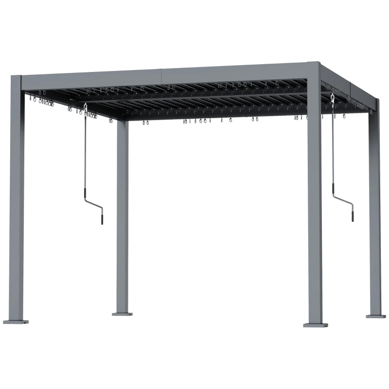Outsunny 10' x 10' Louvered Pergola with Adjustable Metal Roof and Aluminum Frame, Outdoor Hardtop Gazebo with Drainage System