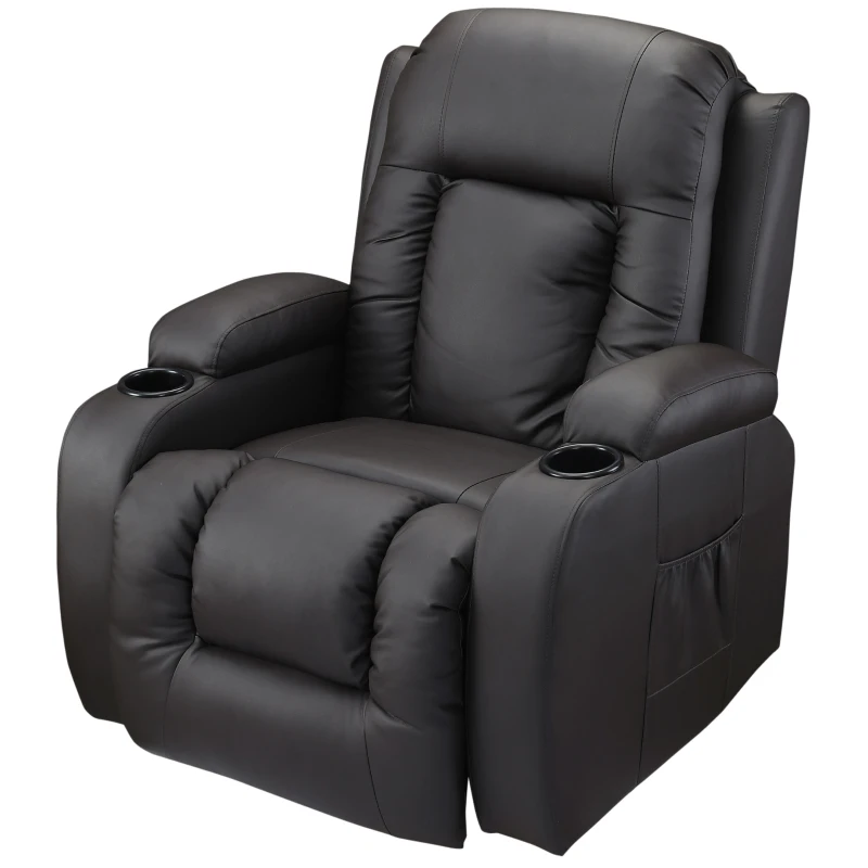 HOMCOM Vibration Massage Recliner Chair for Living Room with Heat,  Swivel Single Sofa, Modern PU Leather Manual Reclining Chair with Footrest, Deep Brown