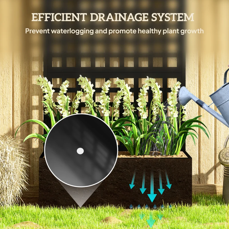 Outsunny Galvanized Raised Garden Bed Planter Box with Trellis for Climbing Plants, Vegetable, Vines, 35" x 16" x 70", Black