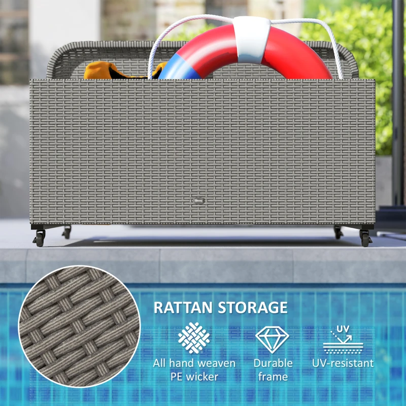 Outsunny PE Rattan Pool Float Storage Organizer with Wheels, Mixed Gray