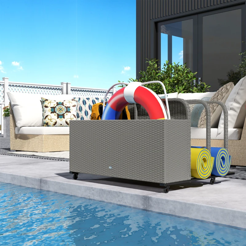 Outsunny PE Rattan Pool Float Storage Organizer with Wheels, Mixed Gray