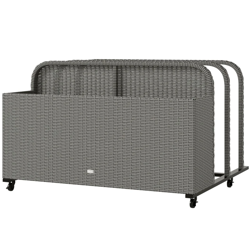 Outsunny PE Rattan Pool Float Storage Organizer with Wheels, Mixed Gray