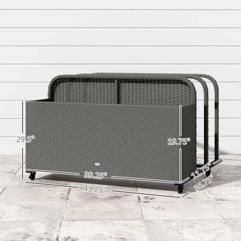 Outsunny PE Rattan Pool Float Storage Organizer with Wheels, Mixed Gray