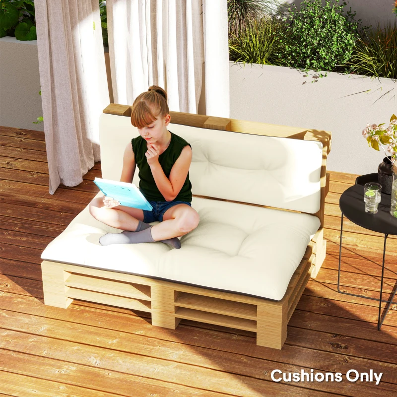 Outsunny 2 Seater Pallet Cushions Outdoor 3.9" Thick Replacement Cushions - Tufted Design for Garden, Patio, Cream White