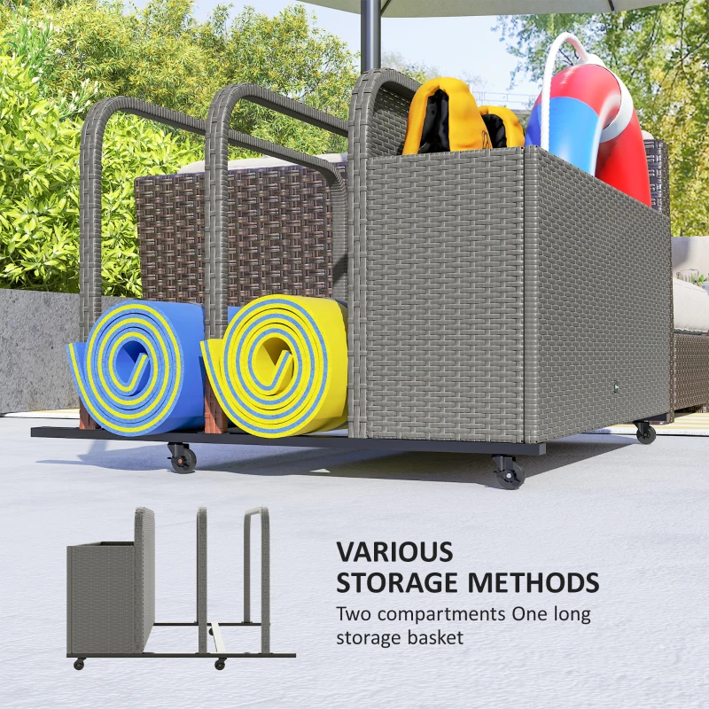 Outsunny PE Rattan Pool Float Storage Organizer with Wheels, Mixed Gray