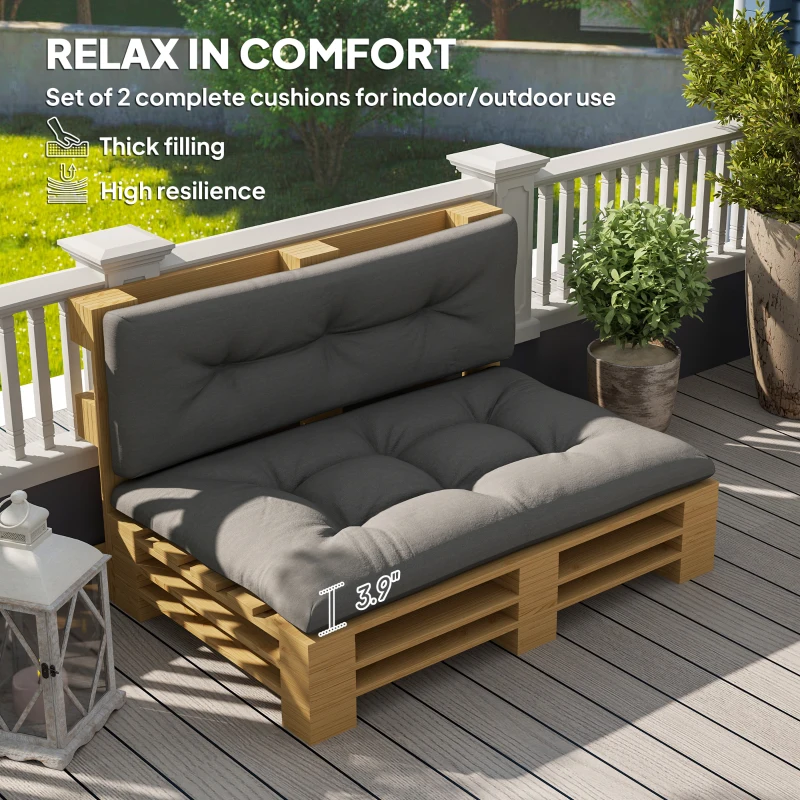 Outsunny 2 Seater Pallet Cushions Outdoor 3.9" Thick Replacement Cushions - Tufted Design for Garden, Patio, Dark Gray