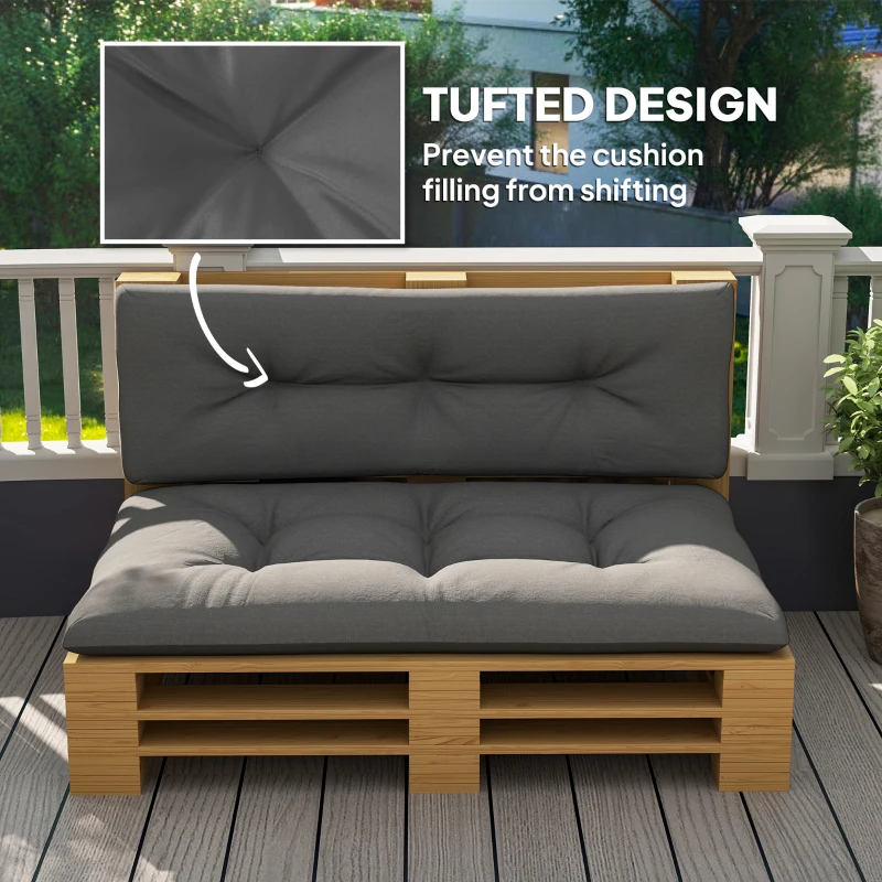 Outsunny 2 Seater Pallet Cushions Outdoor 3.9" Thick Replacement Cushions - Tufted Design for Garden, Patio, Dark Gray
