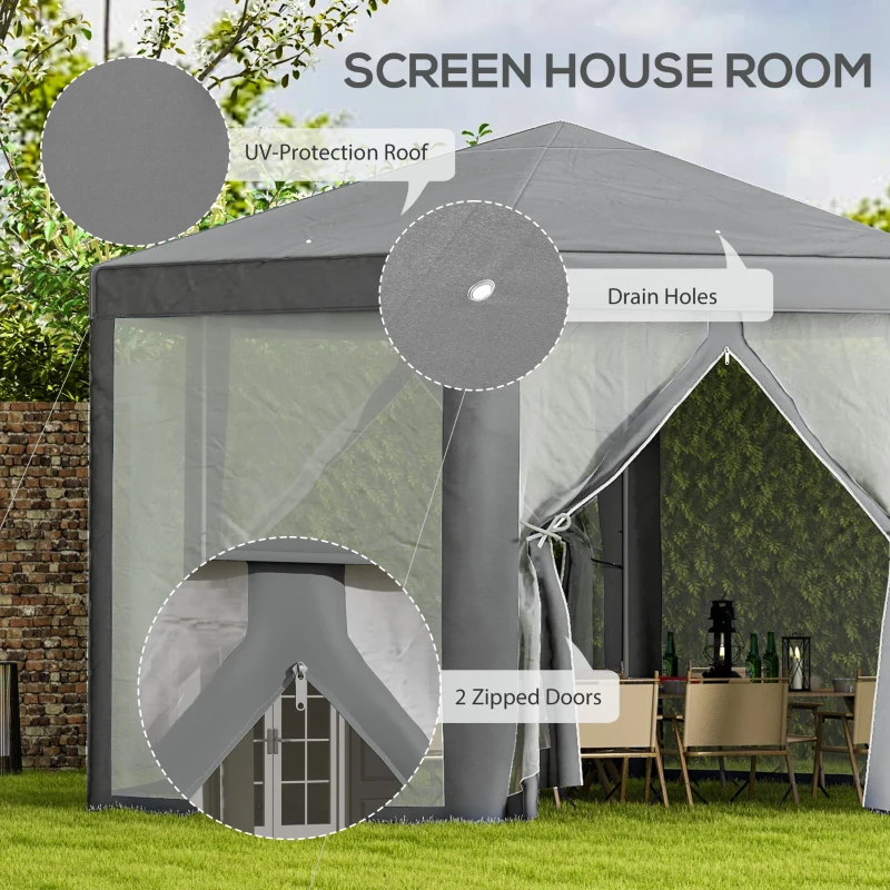 Outsunny Hexagon Party Tent, Patio Gazebo with Netting Mesh, Dark Grey