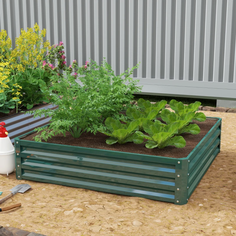 Outsunny Galvanized Raised Garden Bed, 4' x 4' x 1' Metal Planter Box, for Growing Vegetables, Flowers, Herbs, Succulents, Green