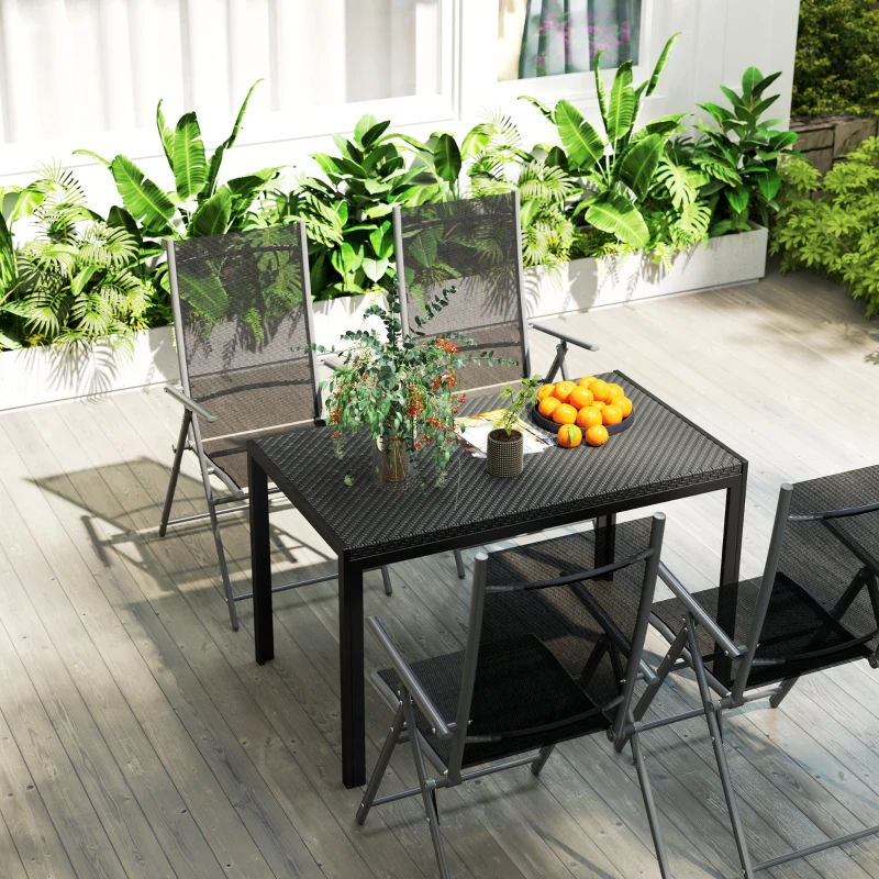 Outsunny Rectangular Outdoor Dining Table, 4-Seat Patio Table with PE Rattan Wicker Tabletop for Backyard and Lawn, Black