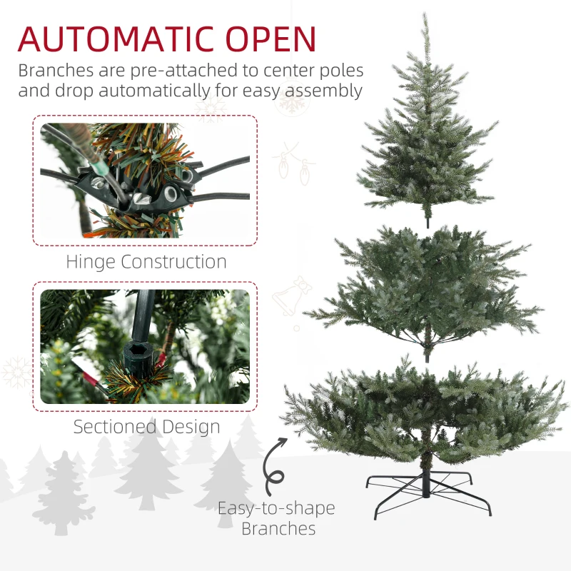 HOMCOM 6' Artificial Wide Christmas Tree Holiday Décor, with Easy-to-Shape Branches, Auto Open, Steel Base, Green