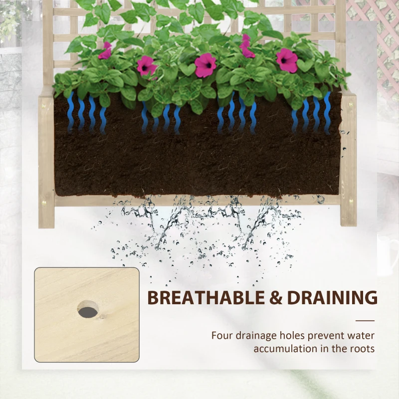 Outsunny Wood Planter with Trellis for Vine Climbing, Raised Garden Bed, Privacy Screen for Backyard, Patio, Deck, Natural Wood