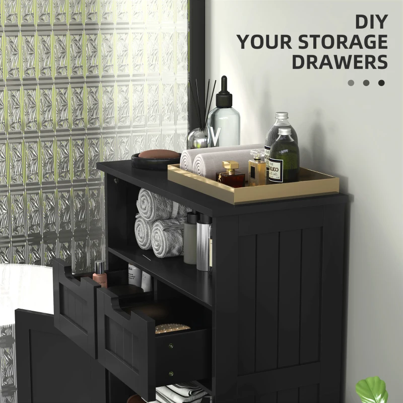 kleankin Freestanding Bathroom Cabinet with Adjustable Shelf and Drawers, Small Cabinet for Bathroom, Living Room, Black