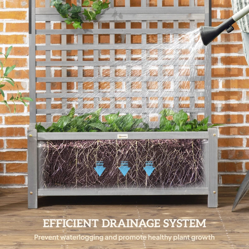 Outsunny Wood Planter with Trellis for Vine Climbing, Raised Garden Bed, Privacy Screen for Backyard, Patio, Deck, Dark Grey