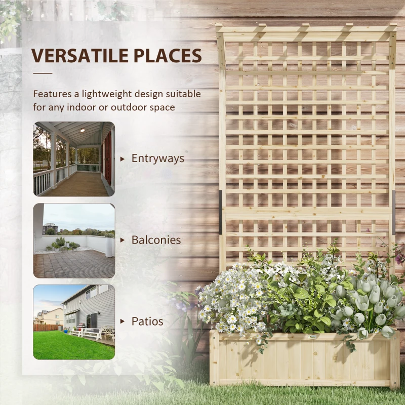 Outsunny Wood Planter with Trellis for Vine Climbing, Raised Garden Bed, Privacy Screen for Backyard, Patio, Deck, Natural Wood