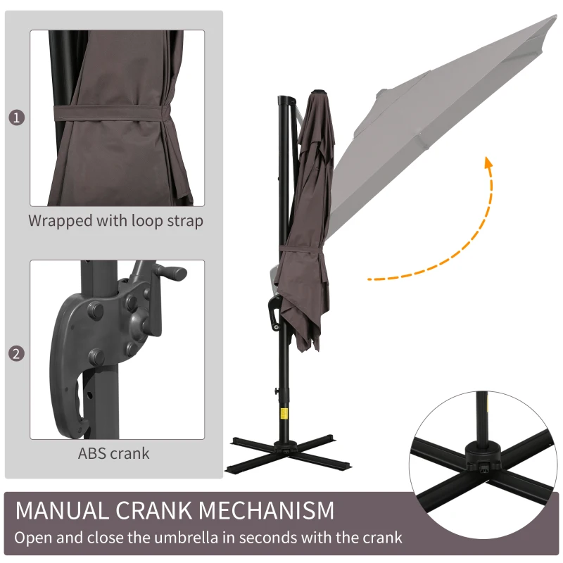 Outsunny 8'x8' Square Patio Hanging Offset Umbrella, Outdoor Cantilever Parasol w/ Cross Base, Light Brown