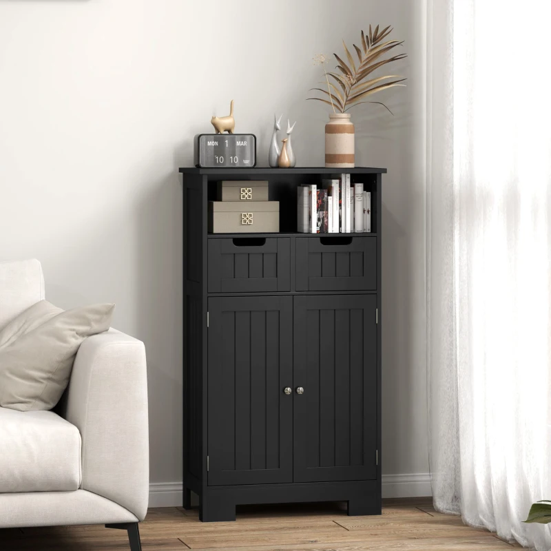 kleankin Freestanding Bathroom Cabinet with Adjustable Shelf and Drawers, Small Cabinet for Bathroom, Living Room, Black