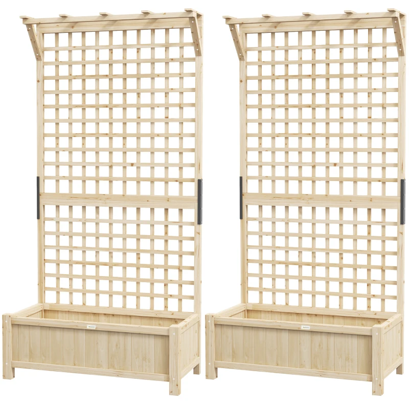 Outsunny Wood Planter with Trellis for Vine Climbing, Raised Garden Bed, Privacy Screen for Backyard, Patio, Deck, Natural Wood