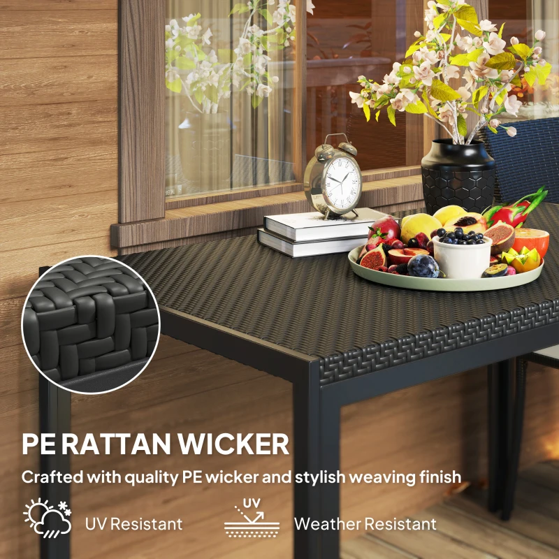 Outsunny Rectangular Outdoor Dining Table, 4-Seat Patio Table with PE Rattan Wicker Tabletop for Backyard and Lawn, Black