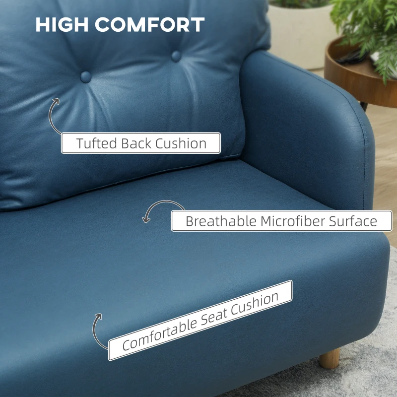 HOMCOM 58" 2 Seat Sofa, Modern Love Seats Furniture, Upholstered 2 Seater Couch, Solid Wood Frame, Navy Blue