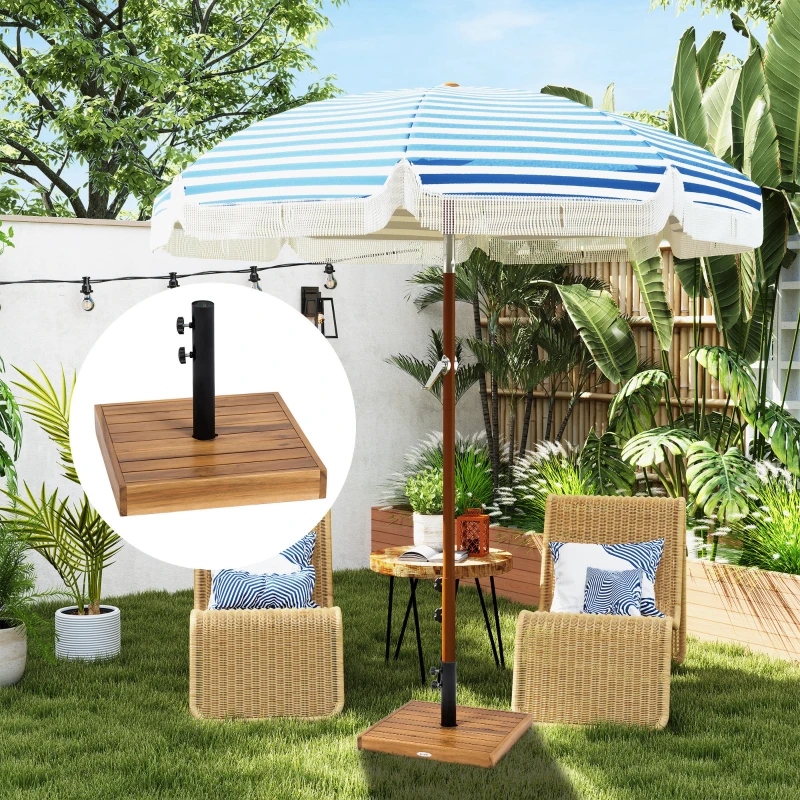 Outsunny Patio Umbrella Base, 42 lbs. Concrete Heavy Duty Umbrella Base for 1.25/1.5" Poles, Teak