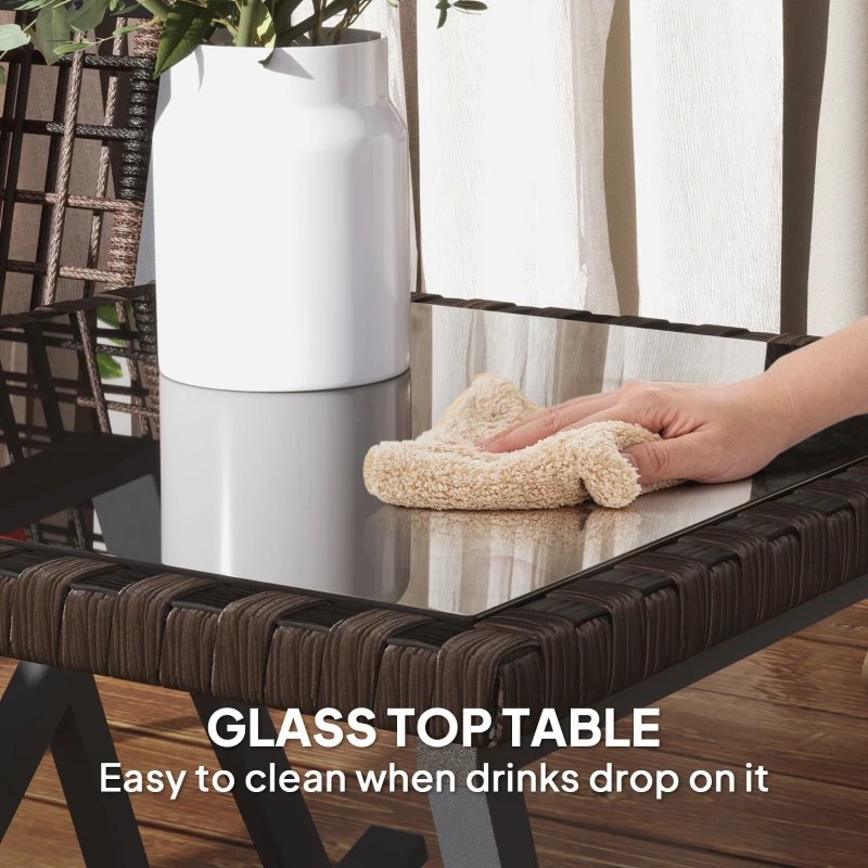 Outsunny 3 Pieces Rocking Bistro Set, Wicker Patio Furniture Set with Cushions and Glass Table for Porch, Balcony, Grey