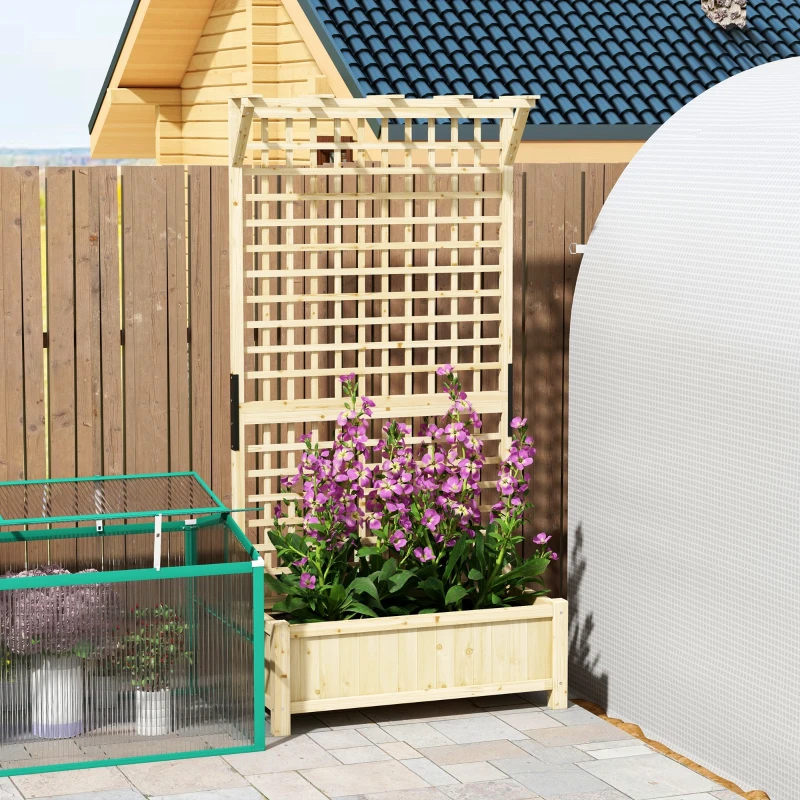 Outsunny Wood Planter with Trellis for Vine Climbing, Raised Garden Bed, Privacy Screen for Backyard, Patio, Deck, Natural Wood
