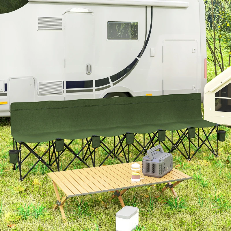 Outsunny 6 Seat Folding Camping Chair with Cup Holder and Carrying Case for Camping, Picnic, Sports Events, Dark Green